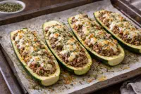 Abobrinha recheada com carne e queijo